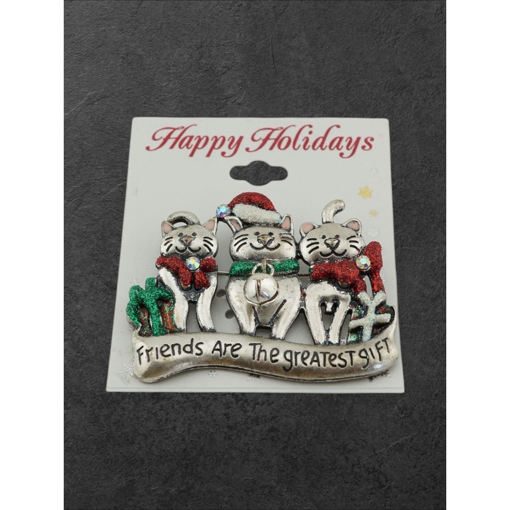 Table & Tower Christmas Cat Brooch Silver Tone NEW Friends Greatest Gift Pin